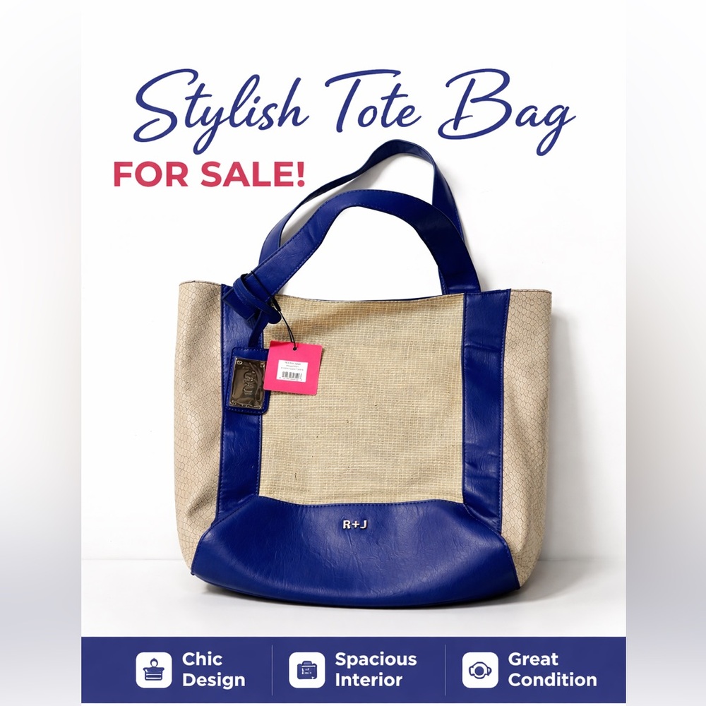 NWT R+J PEYTON LINEN COBALT/LIGHT GRAY TOTE HANDBAG